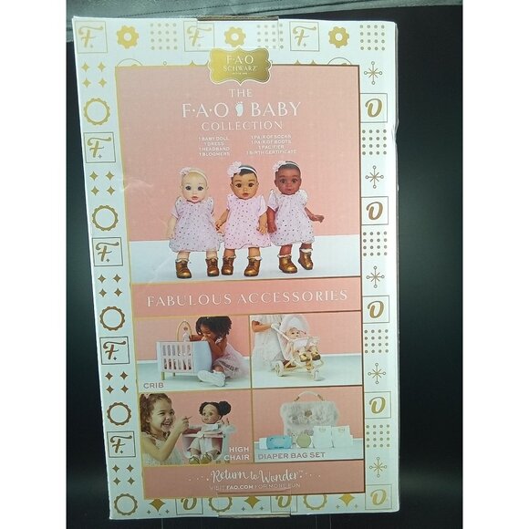 FAO Schwarz Baby 14" Cuddle Baby Doll With Gold Polka Dot Dress & Accessories - Picture 5 of 7